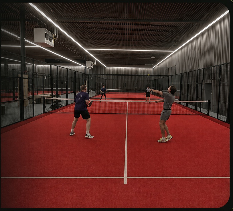 Padel players on an indoor court
